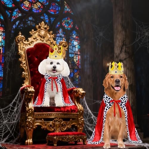 GOYOSWA Dog King Costume, Dog Halloween Costumes King Cloak and Crown Set Funny King Prince Costume for Small Medium Large Dogs (Medium) - Image 6