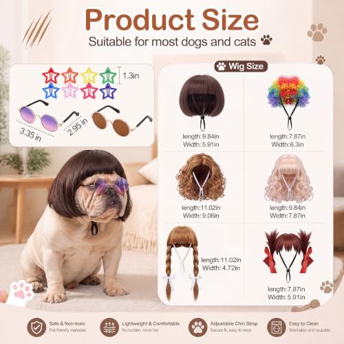 6 Pcs Funny Cat and Dog Wigs with Hairpin Glasses, Retro - Image 2