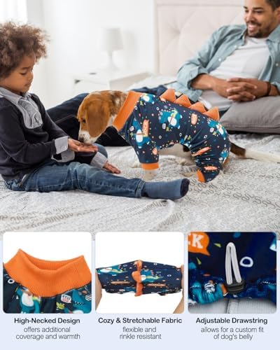 CuteBone Dinosaur Costume Dog Pajamas, Stretchy Spandex Crystal Velvet Sleepwear Coat for Small Dogs, Soft & Warm Pet Outfit Clothes for Cold Weather, Cozy Pullover Design COSP19S - Image 3