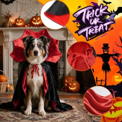 Halloween Dog Vampire Cloak Costume for Medium Dogs, Black Red - Image 4