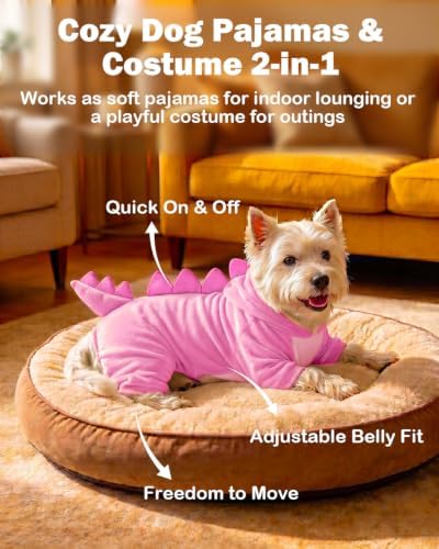 CuteBone Dinosaur Pet Costume Onesie - Hooded Puppy Pajamas - Small Dog Clothes Cat Full-Body Romper COSH03XL - Image 3