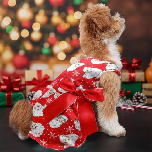 Christmas Santa Claus Dog Dress, Festive Holiday Pet Skirt Outfit with Snowflake Design for Small and Medium Dogs - Image 4