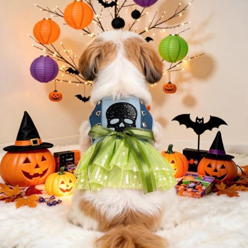 Handmade Floral Dog Dress with Bow, Princess Lace Pet Dress for Small Dogs and Cats, Lightweight Puppy Outfit O-Skull X-Small - Image 5