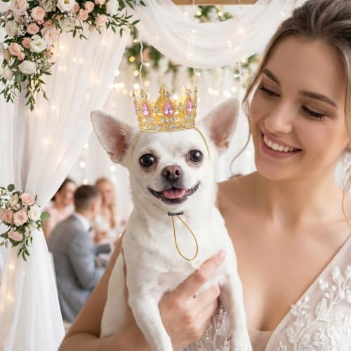 Dog Rhinestone King Crown Pet Queen Crown for Birthday Halloween Costumes (Pink, Gold, Small) - Image 4