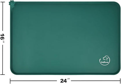 Silicone Waterproof Dog Cat Pet Feeding Mats, Non Slip, Easy Clean Pet Dog Cat Bowl Mats Placemat (24" x 16") Hunter Green