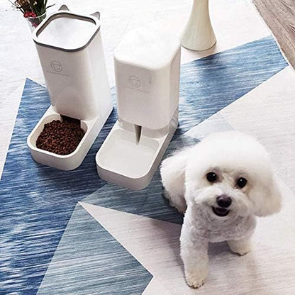 XhuangTech Automatic Feeder Set, 1-Gallon Water Dispenser and 2.1kg Pet Food Feeder, Small Pet Waterer and Feeder, Self-Dispensing, Polypropylene Material, For Cats and Dogs