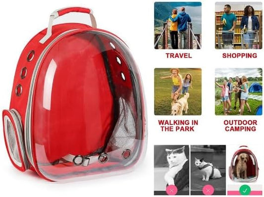 Backpack Pet Carriers - Pet Bubble Backpack,Pet Capsule Knapsack,Small Space Pet Travel Bag,Waterproof Breathable Pet Carrier Airline Approved,for Travel,Hiking,Walking & Outdoor Use (Red)