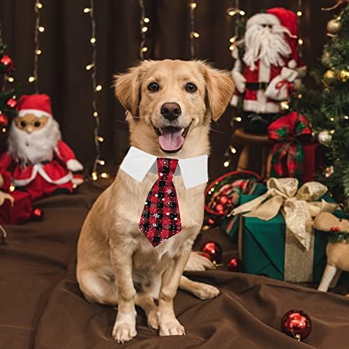 ADOGGYGO Christmas Dog Necktie Pet Tuxedo Christmas Dog Neck Tie Collar with Red Plaid Tie for Small Medium Large Dogs Pets (Small, Red & Black) - Image 3