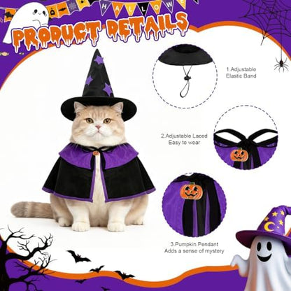 Pet Witch Costume, Purple Witch Cloak for Dogs & Cats, Adjustable Halloween Cape for Small & Large Pets, Spooky Party Dress-Up for Golden Retriever, Labrador, Cat, Husky & More - Image 3