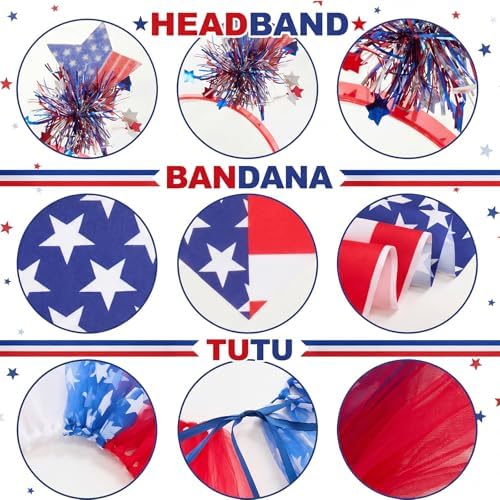 Huhumy 3 Pcs July 4th Dog Outfit Patriotic Flag Bandana Tutu Headband - Image 2
