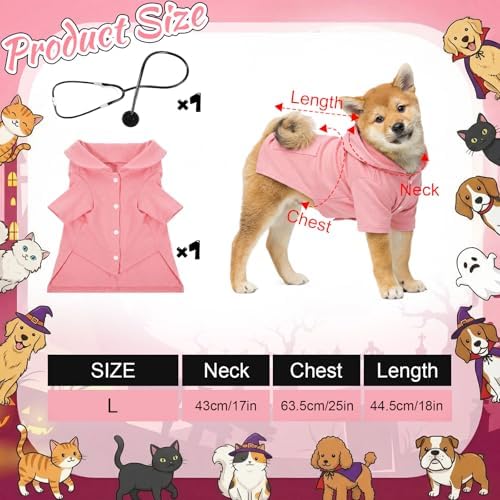 Dog Doctor Costume Cat Surgeon Nurse Costumes with Stethoscope, Pink, L - Image 2