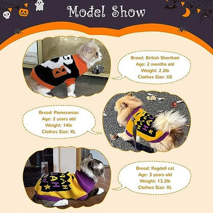 2Pcs Halloween Dog Sweaters Kitten Cat Knitwear Puppy Cat Halloween Pumpkin Ghost Sweater Pet Halloween Sweater Clothes Outfit Costume for Kittens Cats Puppies Small Medium Dogs XL - Image 4