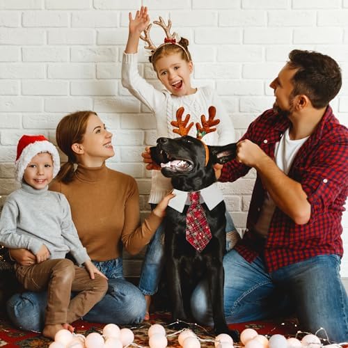 ADOGGYGO Christmas Dog Necktie Pet Tuxedo Christmas Dog Neck Tie Collar with Red Plaid Tie for Small Medium Large Dogs Pets (Medium, Red) - Image 3