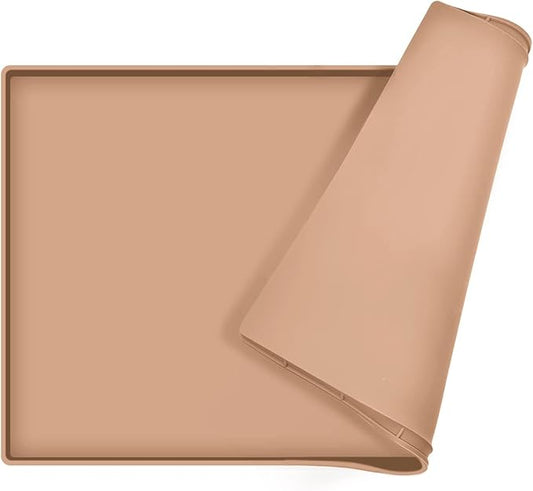 Dog Food Mat,Silicone Waterproof Food Tray,Non Slip Pet Bowl Mats Placemat,0.6" Raised Edge,Suitable for Most Small and Medium Sized Pets,24" x 16"
