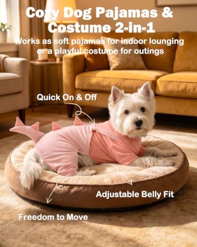 CuteBone Dinosaur Pet Costume Fake Two-Piece Overalls- Small Dog Pajamas Romper - Adorable Puppy Cat Jumpsuit Clothes COSBD04M - Image 3