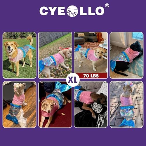 cyeollo Mermaid Dog Halloween Costumes for Large Dogs Pet Outfit, XL - Image 6