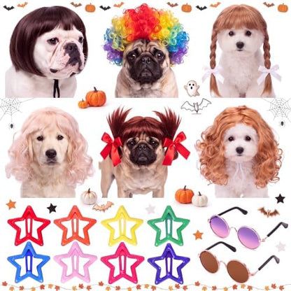 6 Pcs Funny Cat and Dog Wigs with Hairpin Glasses, Retro by FineCheer