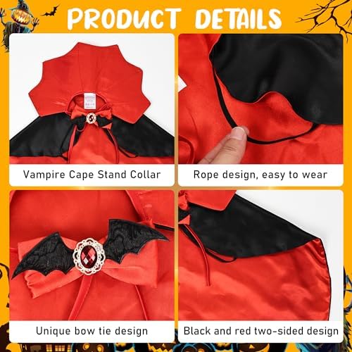 Dog Halloween Costume Cape Vampire Cloak with Bow Tie (Red, SM) - Image 6