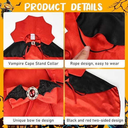Dog Halloween Costume Cape Vampire Cloak with Bow Tie (Red, SM) - Image 6