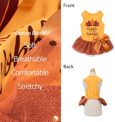 Fitwarm Gobble 'til You Wobble Dog Dress, Funny Thanksgiving Outfit for Small Dogs Girl, Festive Pet Clothes, Yellow, Orange, Medium - Image 5
