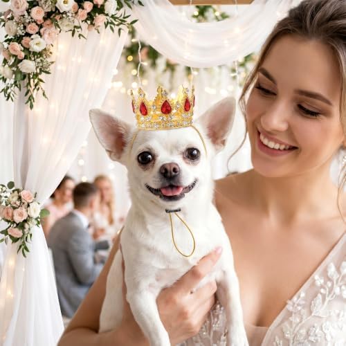 Dog Rhinestone King Crown Pet Queen Crown for Birthday Halloween Costumes (Red, Gold, Small) - Image 6