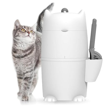 Red Rocket Pets Litter Trash Can for Cat Kitty Twister Plus, Litter Disposal System, No Smell Litter Storage Container with Scooper, 2X Refill Bags and 2X Charcoal Sachets (Standard)