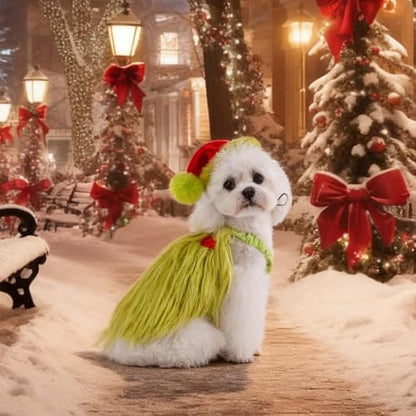 Small Large Dog Green Monster Costume with Christmas Hat,M - Image 2