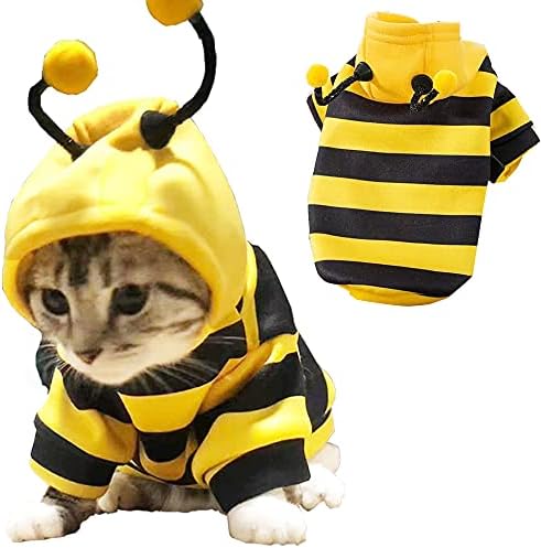 Pet Bee Halloween Costume Dog Hoodies Cat Holiday Cosplay Warm Clothes Puppy Cute Hooded Coat Christmas Outfits for Cat and Small Dogs (C, Large), YELLOW - Image 2