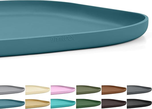 Small Silicone Pet Food Mat with Raised Edge for Food and Water Bowl, Square Dog Feeding Mats, Cat Food Trays for Floor Waterproof, Rubber Tray for Dogs and Cats, 12 x 12 x 0.7 Slate Blue