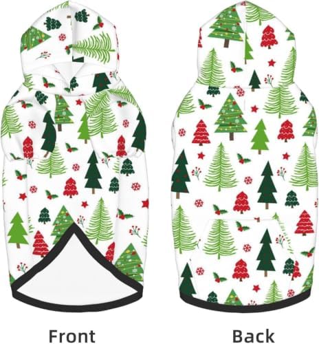 Christmas Dog Hoodie, White Tree Print, with Leash Hole - Image 2