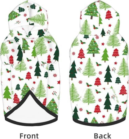 Christmas Dog Hoodie, White Tree Print, with Leash Hole - Image 2