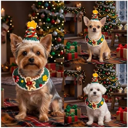 Christmas Dog Costume,Handmade Cat Holiday Outfit with Christmas Tree Hat & Gingerbread Man Scarf Set,Adjustable,Lightweight & Breathable Pet Accessories for Rabbit Xmas Party & Photos - Image 4