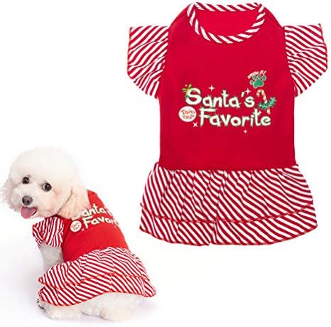 EXPAWLORER Dog Christmas Dress for Small Dogs,Puppy Costumes Pet Clothes Holiday Girl Dogs Shirt with Santa's Favorite Pattern,Party Dog Vest Dresses Cat Apparel Sweater Warm Skirt by EXPAWLORER