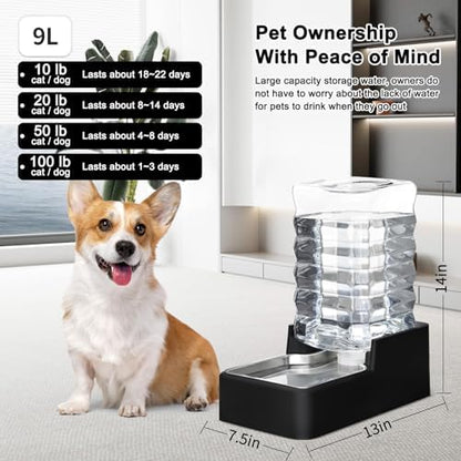 RIZZARI 2.4Gallon Dog Water Bowl Dispenser for Dogs:Leak Resistant Waterer
