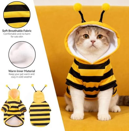 Bee Stripes Cat Halloween Costumes for Sphynx and Small Dog, Yellow S - Image 4