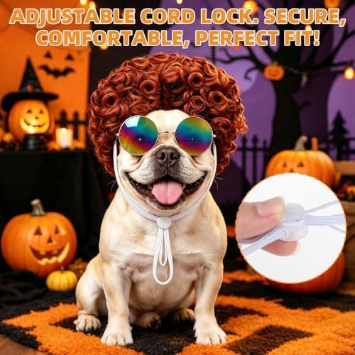 Dog Halloween Costumes,4Pcs Hippie Pet Outfit Wig Rainbow Sunglass Peace Necklace Tie-dye Bandana, Adjustable Funny Cat Cosplay Decoration for Christmas Party Festival Small Medium Large Dogs Girl Boy - Image 4