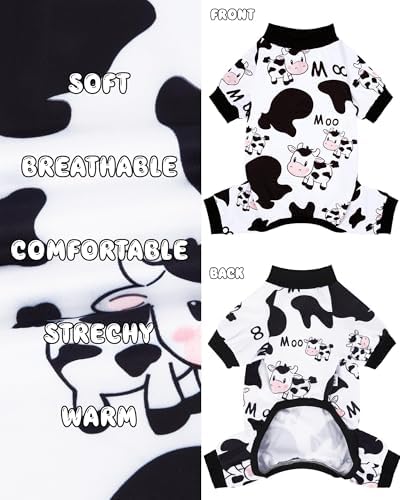 XPUDAC Dog Pajamas Soft Stretchy Cow Dog Clothes for Small Medium Dogs Pet Jumpsuit Cat Apparel-S - Image 6