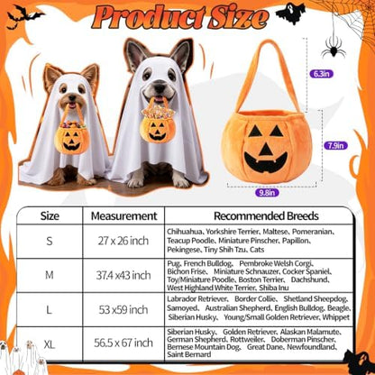 Halloween Dog Ghost Costume Set with Pumpkin Bucket - Image 3