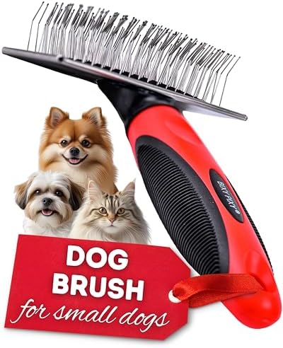 Mini Brush for Dogs and Cats - Coated Tips Massage Skin - Long Pins Remove Mats, Tangles in Long and Poodle Fur by BixyPixy