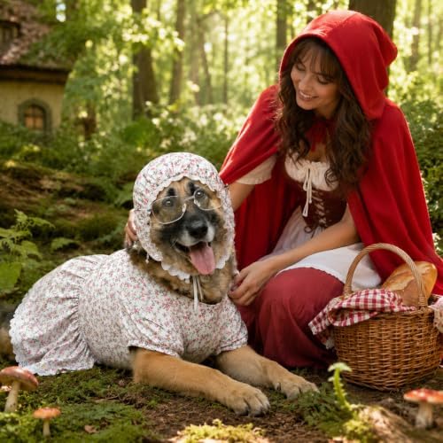 3 Pcs Dog Grandma Costume Set Floral Dog Dress Bonnet and Glasses with Chain Funny Vintage Pet Outfit for Large Dogs Halloween Party Dress Up 5XL - Image 6