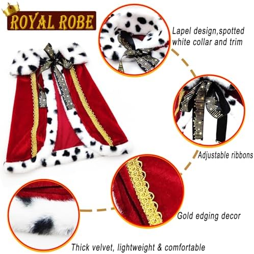 Pet ​King Cloak Christmas Dog Costumes Lux Fur Red Royal Cape Cat Robe Warm Winter Coat Outfit Medium Large Dogs Prince Costume Xmas Queen Clothes Princess Cosplay Birthday Dress (Red, Small) - Image 6