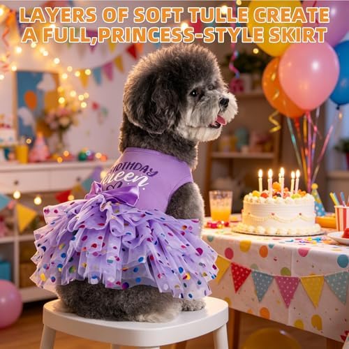 KOOLTAIL Dog Birthday Dress for Small Medium Dogs Girl, Puppy Lace Tutu Pink Birthday Party Holiday Outfit Gift, Cute Ruffle Sleeves Bowknot Dress, Soft Pet Cat Princess Clothes Costume Apparel, S - Image 6