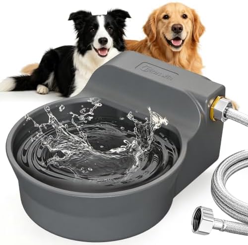 Automatic Dog Water Bowl Dispenser Patented 128oz Water Dispenser for Dogs Automatic Water Bowl Fit 3/4in GHT Male Faucet Outdoor Automatic Water Bowl Include Automatic Water Fill Valve 5ft Water Hose