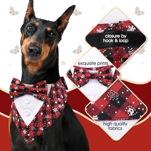 FUAMEY Dog Tuxedo Christmas for Small Dogs Snowflake Bandanas with Bow Tie - Image 3
