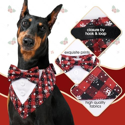 FUAMEY Dog Tuxedo Christmas for Small Dogs Snowflake Bandanas with Bow Tie - Image 3