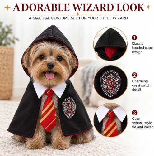 Dog Cat Wizard Costume, Halloween Pet Cape with Necktie, Cosplay Outfit, L - Image 5