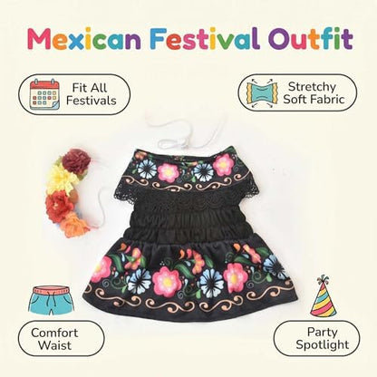 FLAdorepet Day of The Dead Dog Mexican Dress Costume Outfit and Headband,S - Image 5