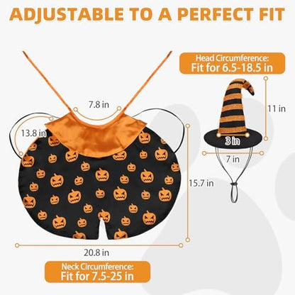 KOOLTAIL Dog Halloween Costume, Pumpkin Cape & Hat - 2 Piece Thanksgiving Set for Small Medium Large Dogs Cats Puppy, Funny Dog Witch Clothes Cosplay Dress Outfit Mantle Apparel for Holiday Party, L - Image 2