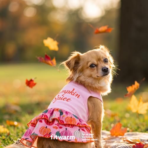 Fitwarm Pumpkin Spice Dog Dress, Thanksgiving Outfit for Small Dogs Girl, Festive Pet Clothes, Pink, Medium - Image 4