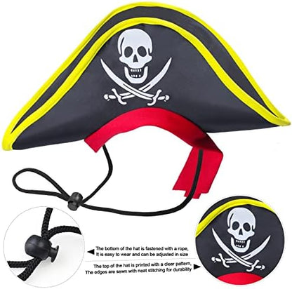 2 Pieces Skull Print Pet Pirate Hat with Pirate Skull Bandana Dog Cat Captain Cap Halloween Pirate Cosplay Costume Halloween Party Hat Dress Up Costume Accessories (C) One Size - Image 4
